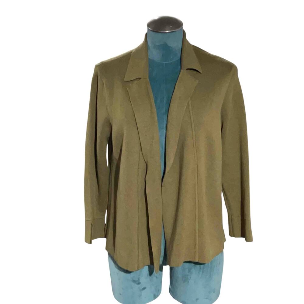 J.jill Cotton Blend Open Front Cardigan M Green Olive Oil Knitted Casual